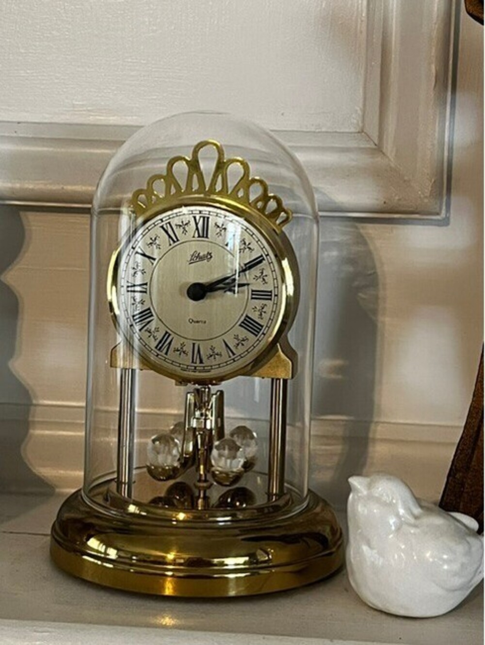 Vintage Liberty Quartz Anniversary Clock Glass Dome Gold Tone Rotating Pendulum